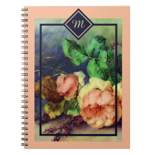 Notizbuch mit Vintage-Rosen-Monogramm Notizblock