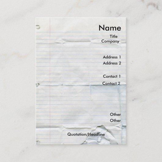 Notizbuch-PapierVisitenkarten Visitenkarte (Vorderseite)