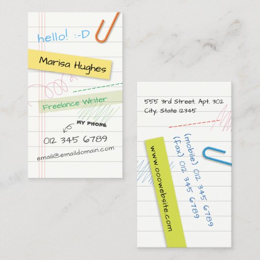 Notizbuch-Seiten-Visitenkarte Visitenkarte (Vorne/Hinten)