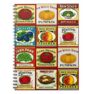 Notizbuch Vintage Retro Dosenfrucht Gemüse Etikett Notizblock
