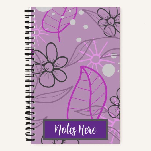 Notizen Hier Blume Blätter Pflanze Muster Spiral Notizblock (Vorderseite)