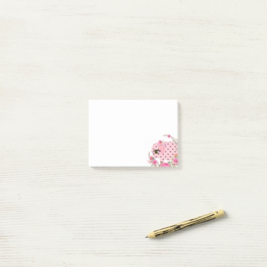 Notizen Post it Notes, Pink Elephor Floral (Auf Schreibtisch)