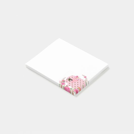 Notizen Post it Notes, Pink Elephor Floral (angewinkelt)