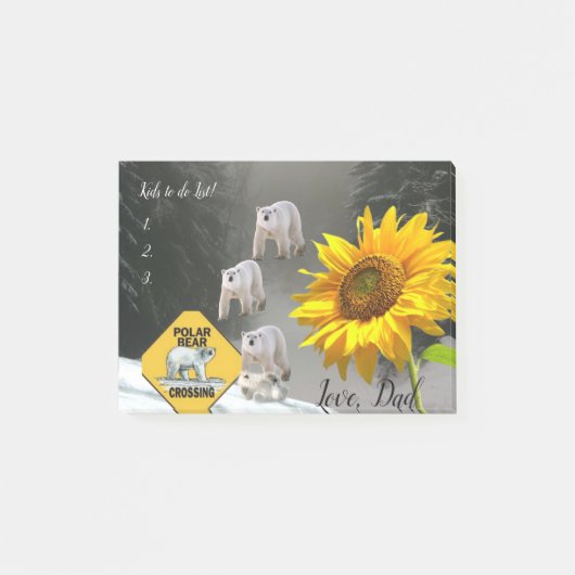 Notizen Post it Notes, Sunflower Polar Bear Floral (Vorderseite)