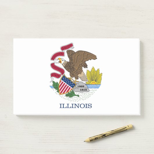 Notizen unter der Flagge von Illinois, USA (Auf Schreibtisch)