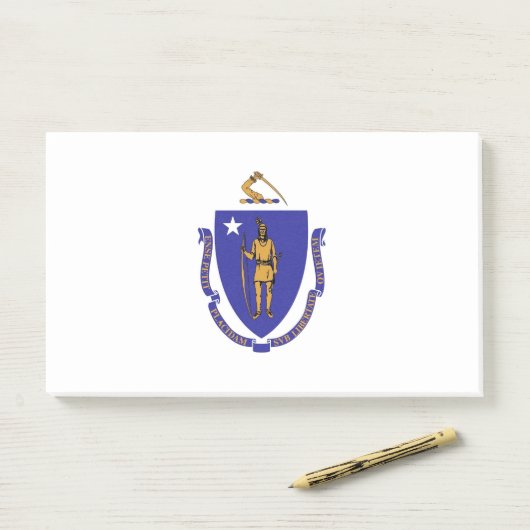 Notizen unter der Flagge von Massachusetts, USA (Auf Schreibtisch)