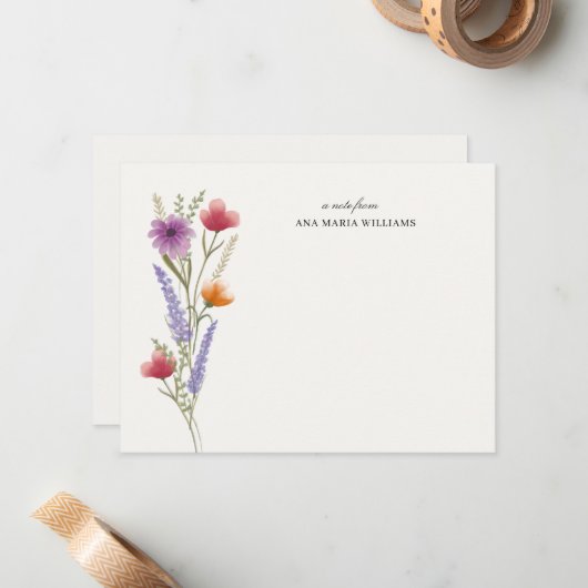 Notizkarte Elegante Chic Wildblume Mitteilungskarte (Vorderseite/Rückseite Beispiel)