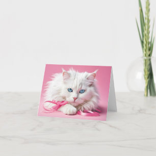 Notizkarte Weiße Katze mit Bändern Karte