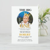 Notorious ONE Gold Crown First Birthday Photo Invi Einladung (Stehend Vorderseite)
