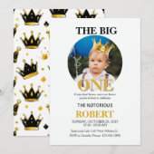 Notorious ONE Gold Crown First Birthday Photo Invi Einladung (Vorne/Hinten)