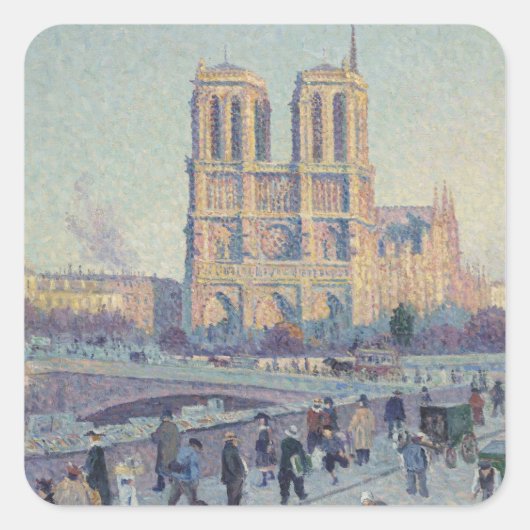 Notre Dame Cathedral Paris - Klassische Malerei Quadratischer Aufkleber (Vorderseite)