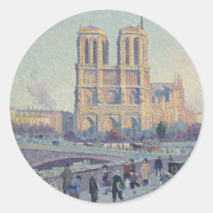 Notre Dame Cathedral Paris - Klassische Malerei Runder Aufkleber