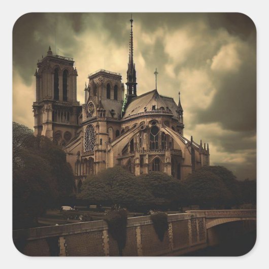 Notre Dame Cathedral Spier, Paris Frankreich Quadratischer Aufkleber (Vorderseite)