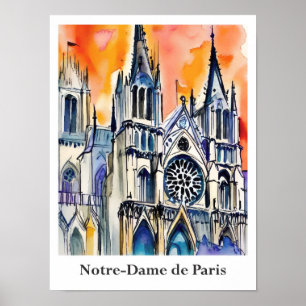 Notre-Dame de Paris Frankreich Wasserfarbenreise Poster
