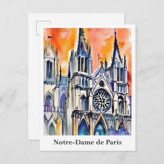 Notre-Dame de Paris Frankreich Wasserfarbenreise Postkarte (Vorne/Hinten)