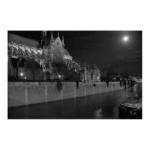 Notre Dame de Paris, Mondschein, Abend, Poster