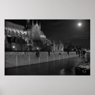 Notre Dame de Paris, Mondschein, Abend, Poster