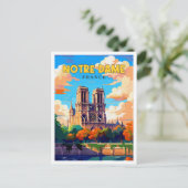 Notre Dame France Vintage Illustration Postkarte (Stehend Vorderseite)