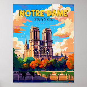 Notre Dame Frankreich vintage Reiseillustration Poster