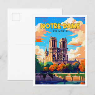 Notre Dame Frankreich Vintage-Reiseillustration Postkarte