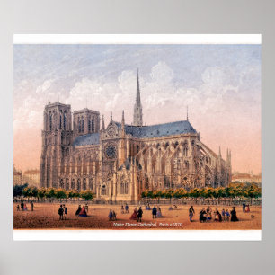 Notre-Dame-Kathedrale 1870 Druck, Paris Frankreich Poster