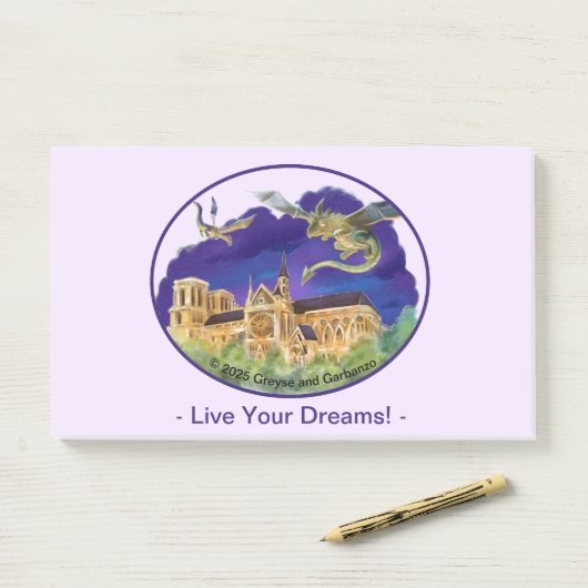 Notre Dame Notes 10" x 6" - Dreams Post-it Klebezettel (Auf Schreibtisch)