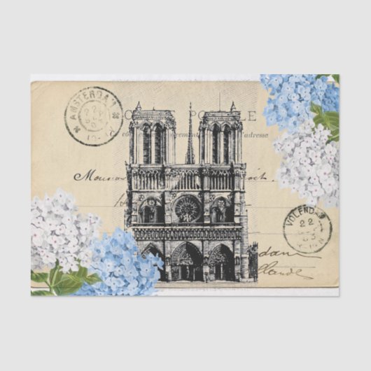 Notre Dame Paris Blue Blume Postcard Tissue Paper Seidenpapier (Vorderseite)