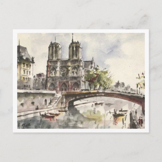 Notre Dame, Paris France Watercolor, 1962 Postkarte (Vorderseite)