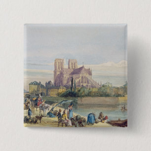 Notre Dame, Paris (w/c auf Papier) Button