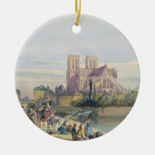Notre Dame, Paris (w/c auf Papier) Keramik Ornament