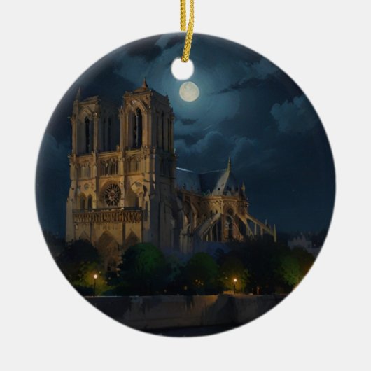 Notre Dame und Vollmond Art Keramik Ornament (Vorne)