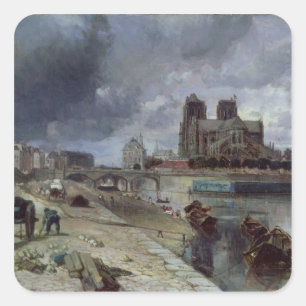 Notre-Dame vom Quai de la Tournelle, 1852 Quadratischer Aufkleber