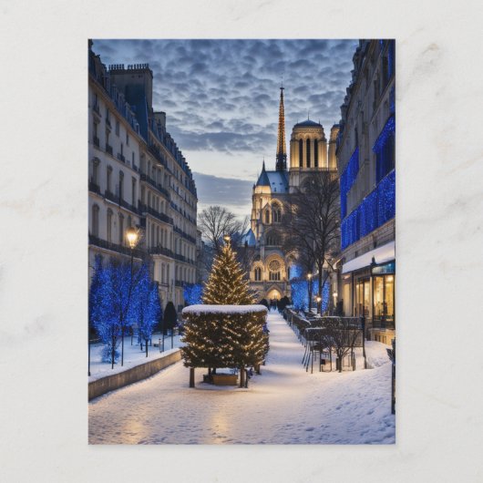 Notre Dame Winter Szene Postkarte (Vorderseite)