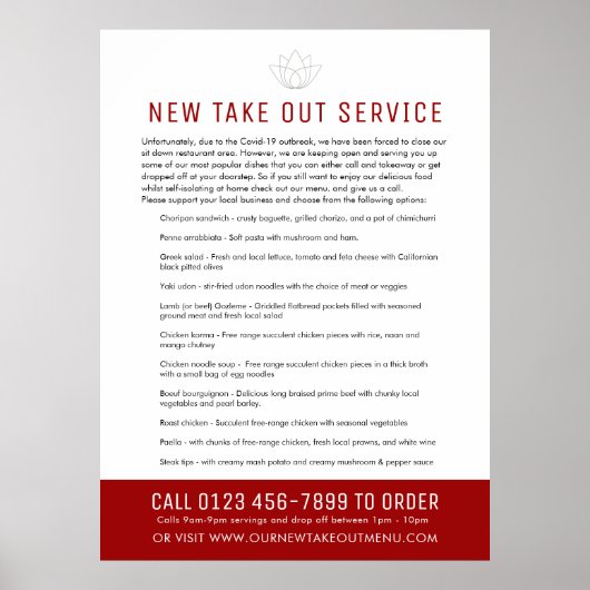 Notrufzentrale und neue Speisekarte Poster (Vorne)