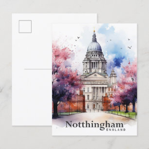 Nottingham England Watercolor Painting Travel Postkarte