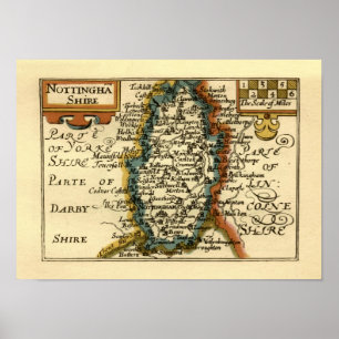 Nottinghamshire Landkreis England Alte antike Kart Poster