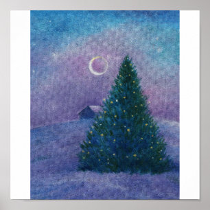 Notturno-Winter-Märchenland-Weihnachtskiefer Poster