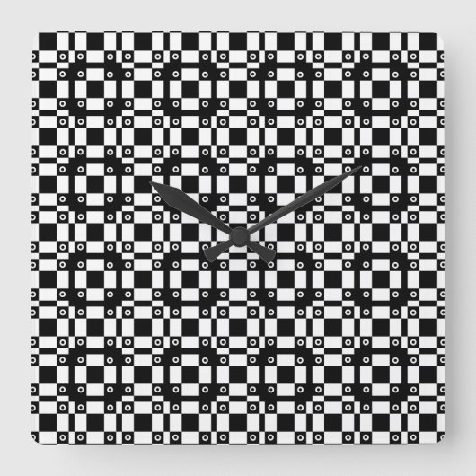 Noughts and Squares Schwarz-weiß Quadratische Wanduhr (Vorderseite)