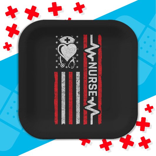 Nourse Wertschätzung Hero Heart Life American Flag Pappteller