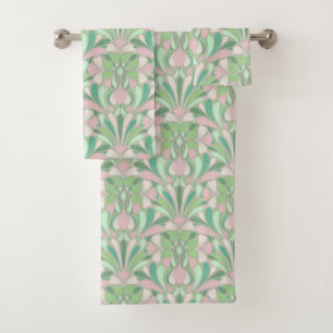 Nouveau Boho Pastel Blush und Green Floral Badhandtuch Set