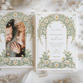 Nouveau Daisies Foto Wedding Ivory Green Einladung