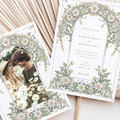 Nouveau Daisies Foto Wedding Ivory Green Einladung