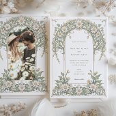 Nouveau Daisies Foto Wedding Ivory Green Einladung