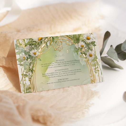 Nouveau Daisies Ivory Green Wedding Begleitkarte