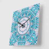 Nouveau Floral Mandala Wall Clock Quadratische Wanduhr (Winkel)