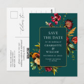 Nouveau Flowers Hochzeit Merken Sie das Datum QR-C Postkarte (Vorne/Hinten)