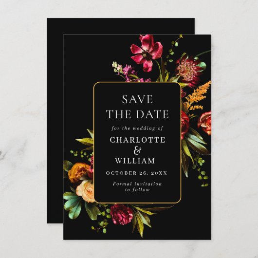 Nouveau Garden Blume Hochzeit QR-Code Save The Date (Vorne/Hinten)