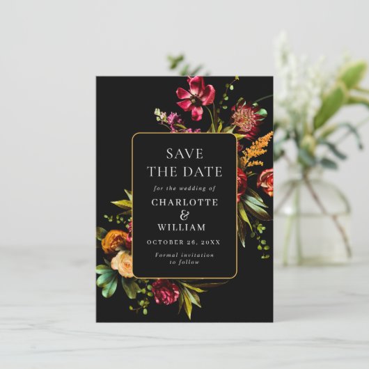 Nouveau Garden Blume Hochzeit QR-Code Save The Date (Stehend Vorderseite)