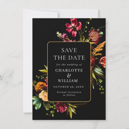 Nouveau Garden Blumen Hochzeit QR-Code Save The Date (Vorderseite)