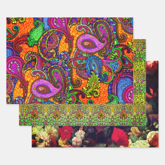 Nouveau Paisley Floral Sampler Geschenkpapier Set (Set)